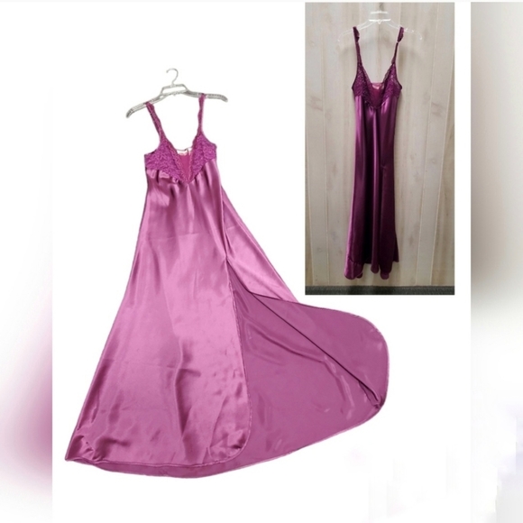 Victoria's Secret Other - VINTAGE Victoria's Secret Gold Label Plum Slip Night Gown Hi Slit EUC Size XS